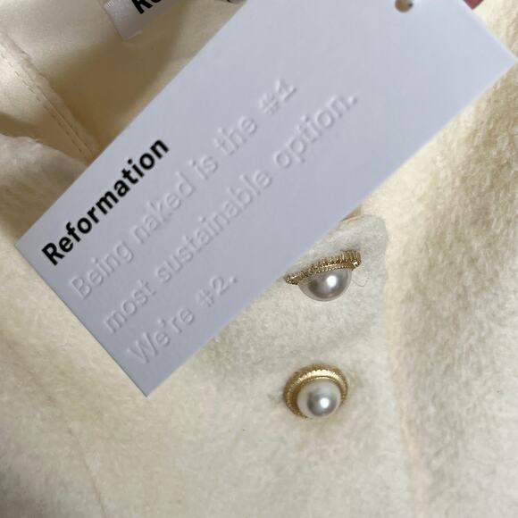Reformation Amora Top Womens 2 Cream Button Front Wool Blend Preppy - Picture 8 of 14